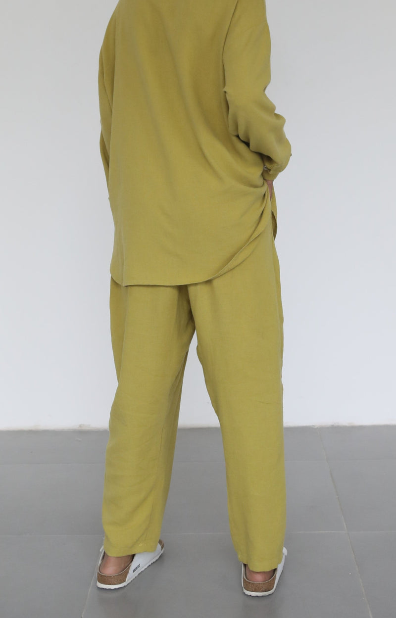 Relaxed Linen Trousers- Apple Green