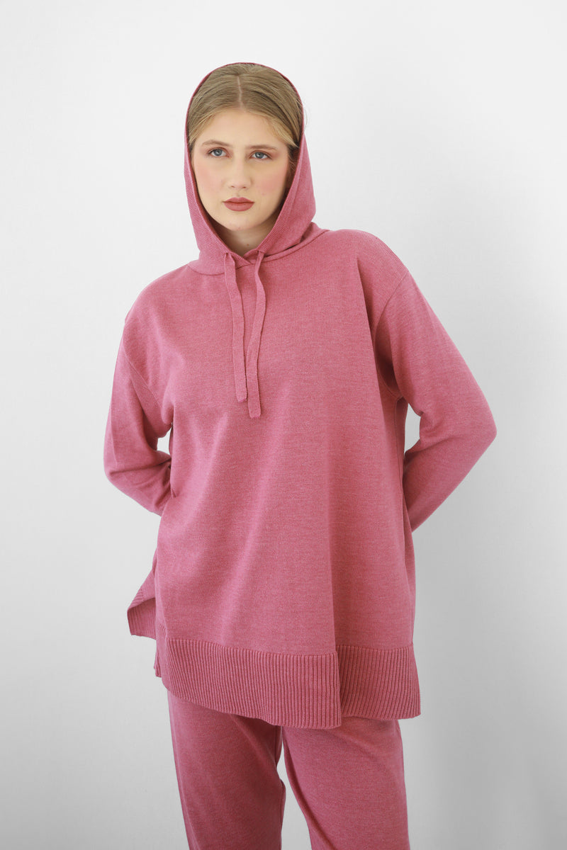 Relaxed Knit Hoodie - Berrylicious