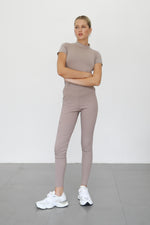 Ribbed Leggings With Pockets - Taupe