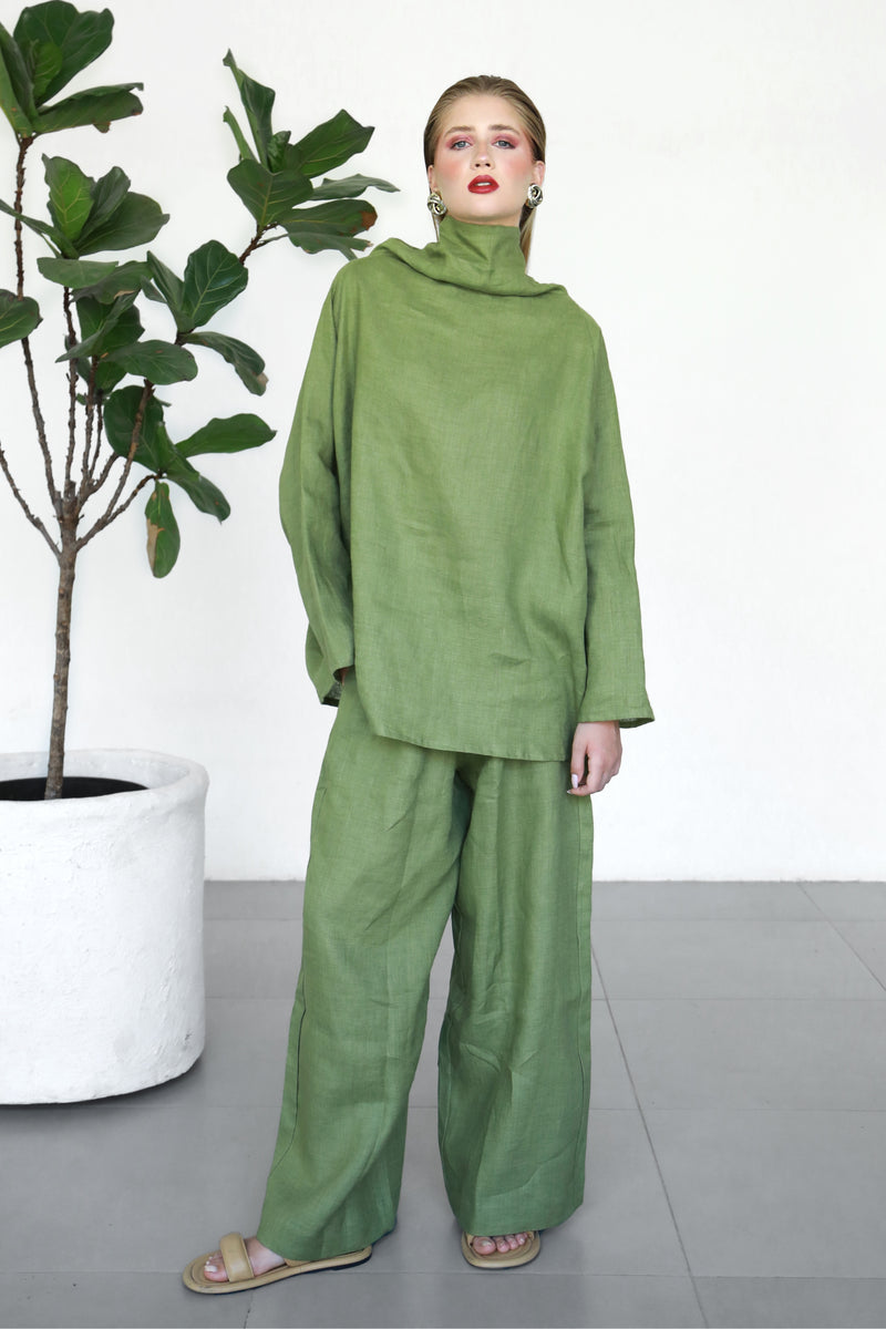 Linen Wide Pants - Matcha