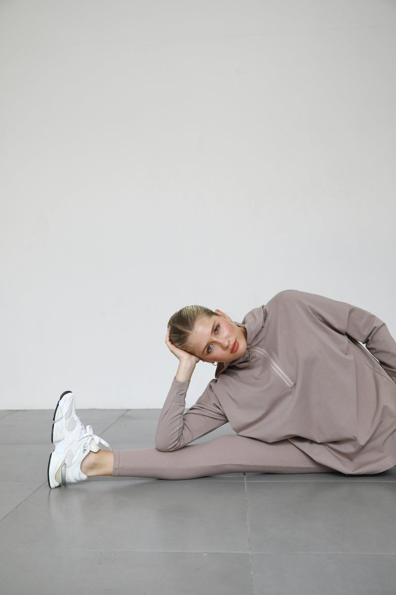 Ribbed Leggings With Pockets - Taupe