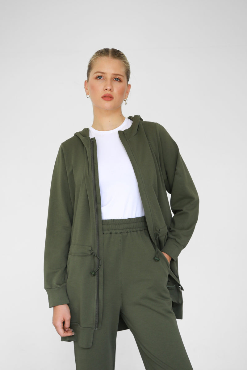 Light Waisted Zip-Up Hoodie - Military
