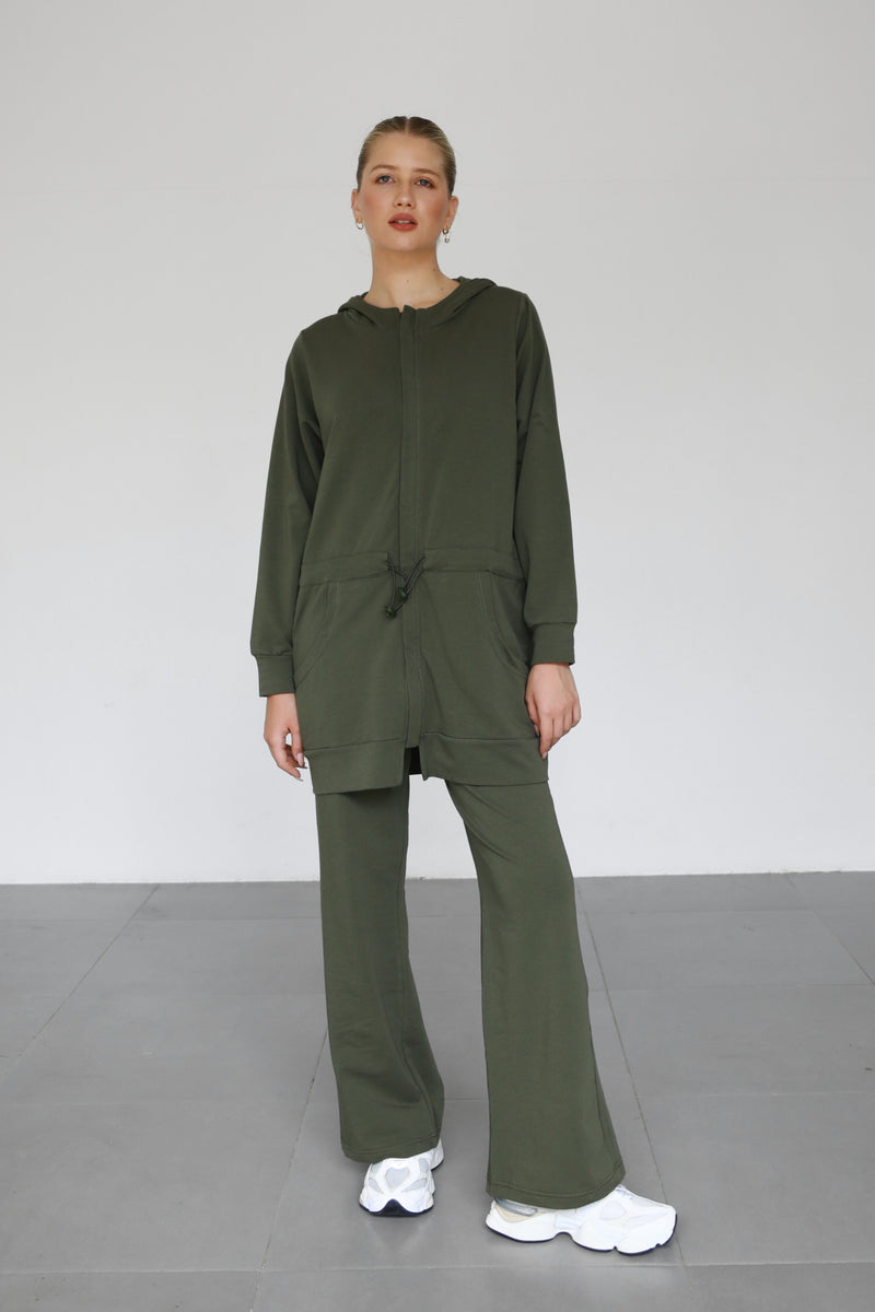 Light Waisted Zip-Up Hoodie - Military