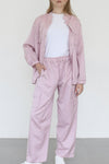 Linen-Blend Cargo Set -  Pink