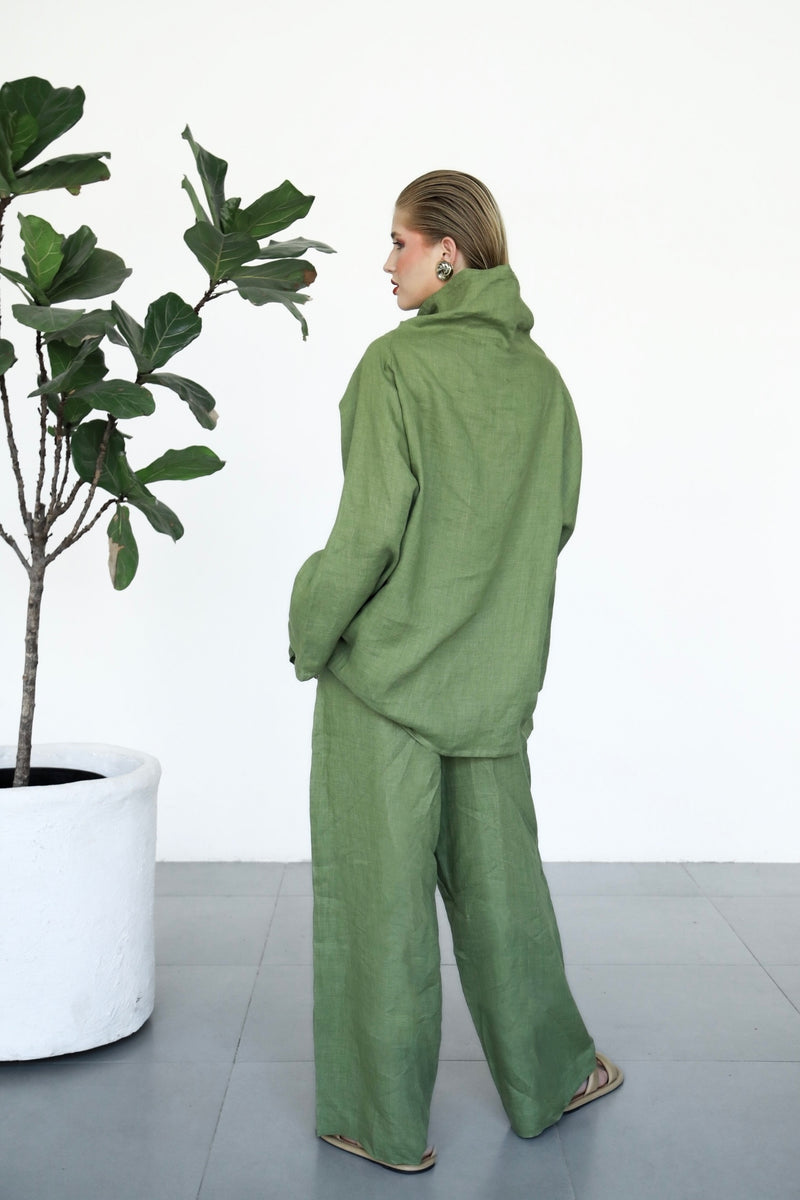 Linen Wide Pants - Matcha