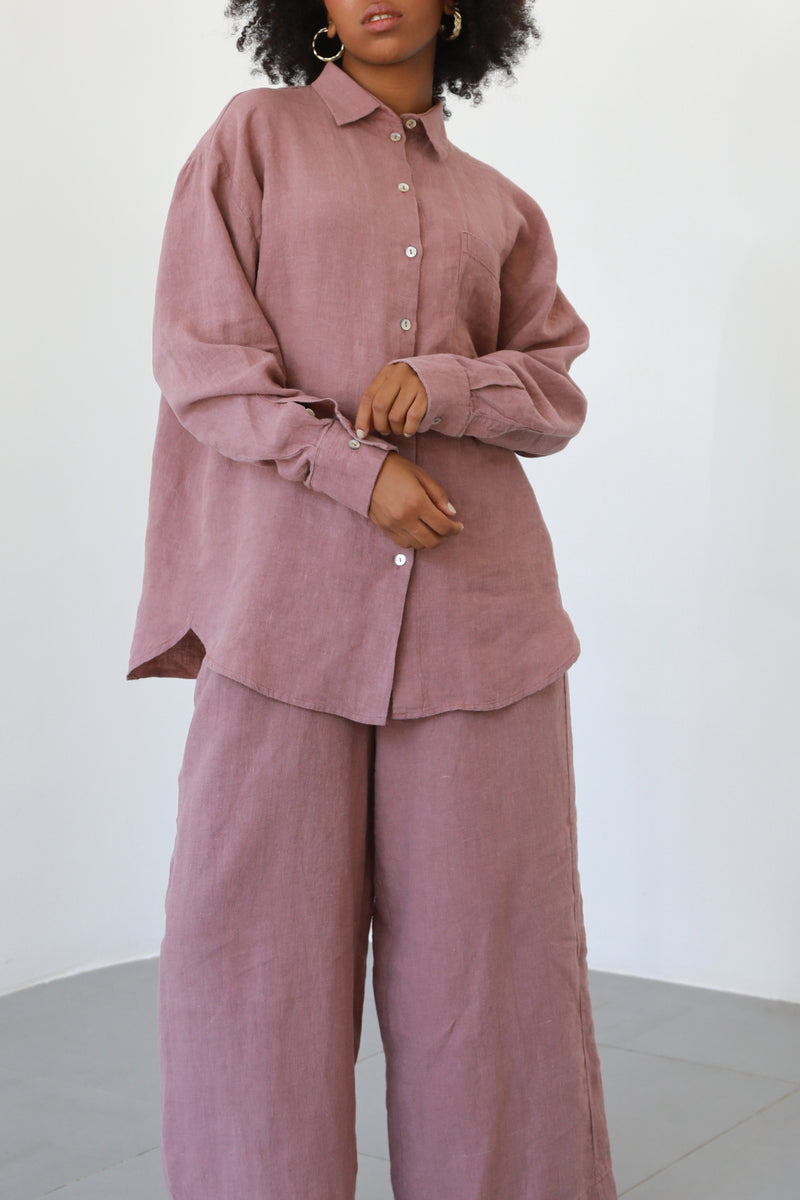 Distressed Linen Shirt - Smoky Rose