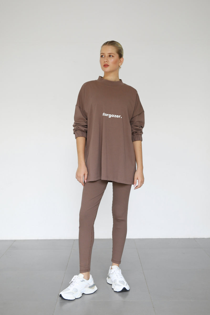 Ribbed Leggings With Pockets - Mocha