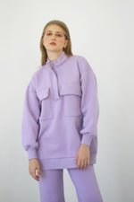 Heavy Zipper Sweatshirt With Pockets - Lavender