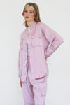 Linen-Blend Cargo Set -  Pink