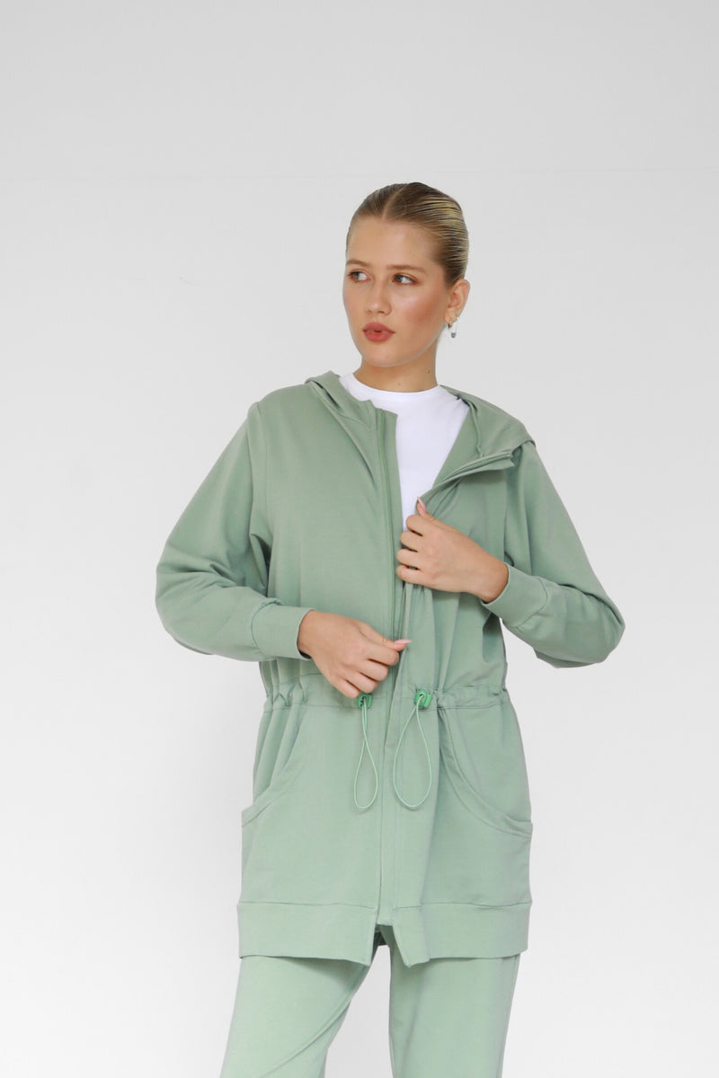 Light Waisted Zip-Up Hoodie - Sage