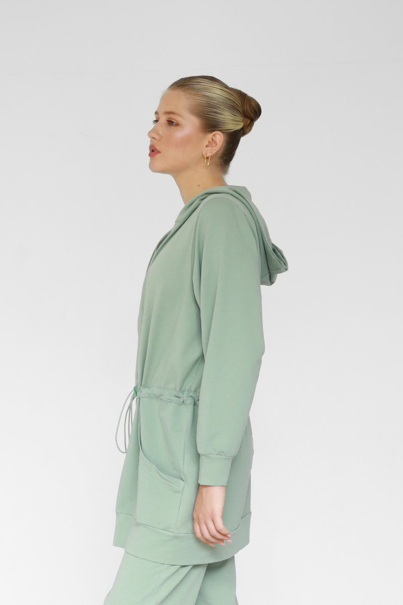 Light Waisted Zip-Up Hoodie - Sage