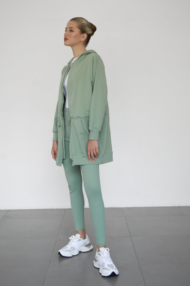 Light Waisted Zip-Up Hoodie - Sage
