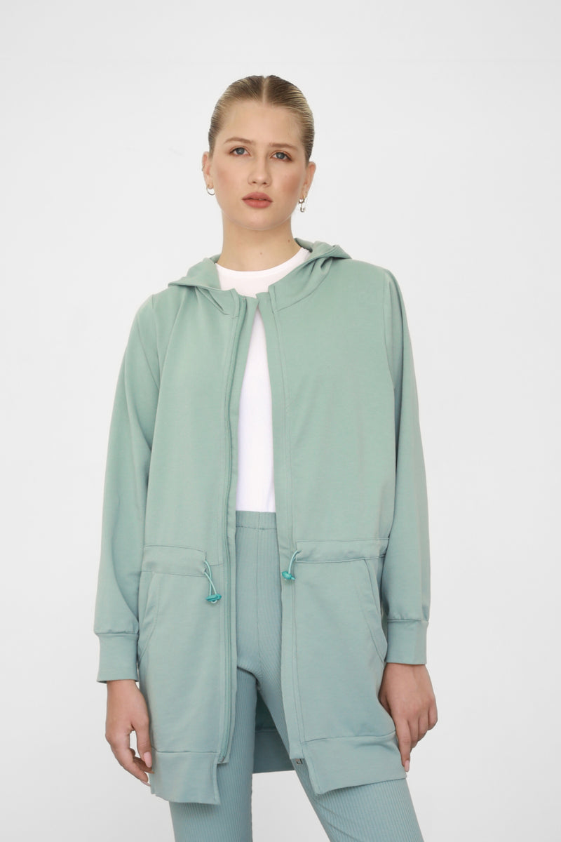 Light Waisted Zip-Up Hoodie - Sage