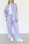 Linen-Blend Cargo Set -  Purple