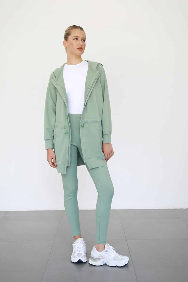 Ribbed Leggings With Pockets - Sage