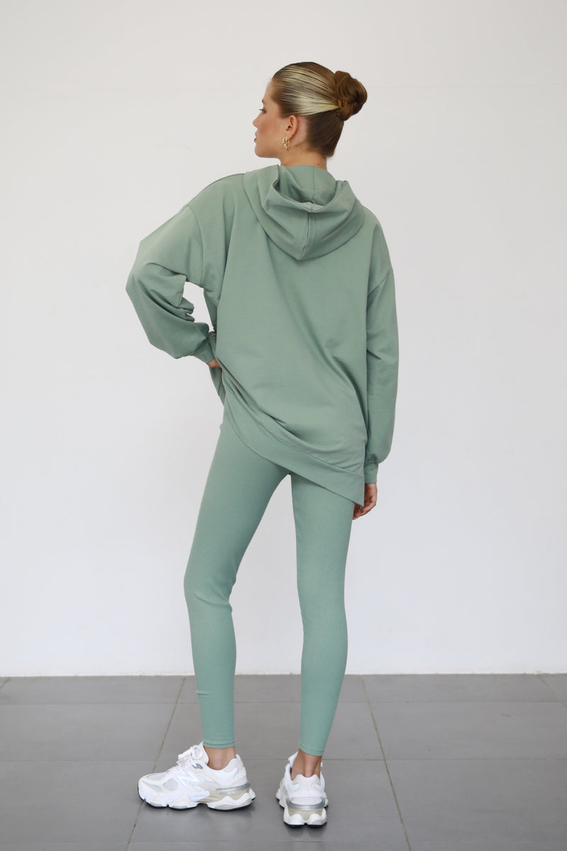 Ribbed Leggings With Pockets - Sage