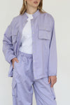 Linen-Blend Cargo Set -  Purple