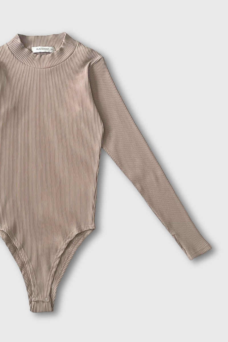 Ribbed Cotton Bodysuit - Taupe