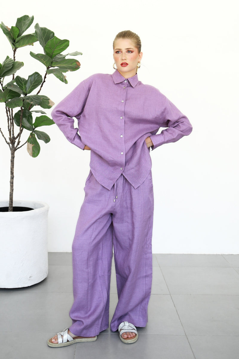 Linen Wide Pants - Iris