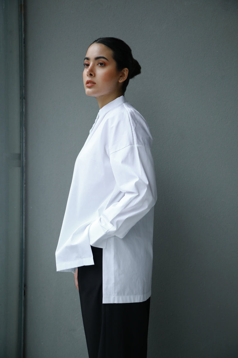 White Hi-Lo Poplin Shirt