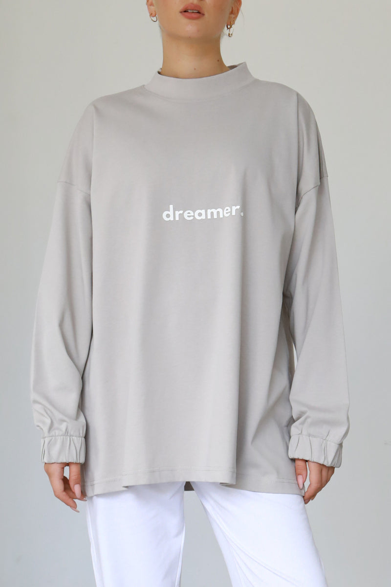 Dreamer Longsleeve T-shirt - Greige & White