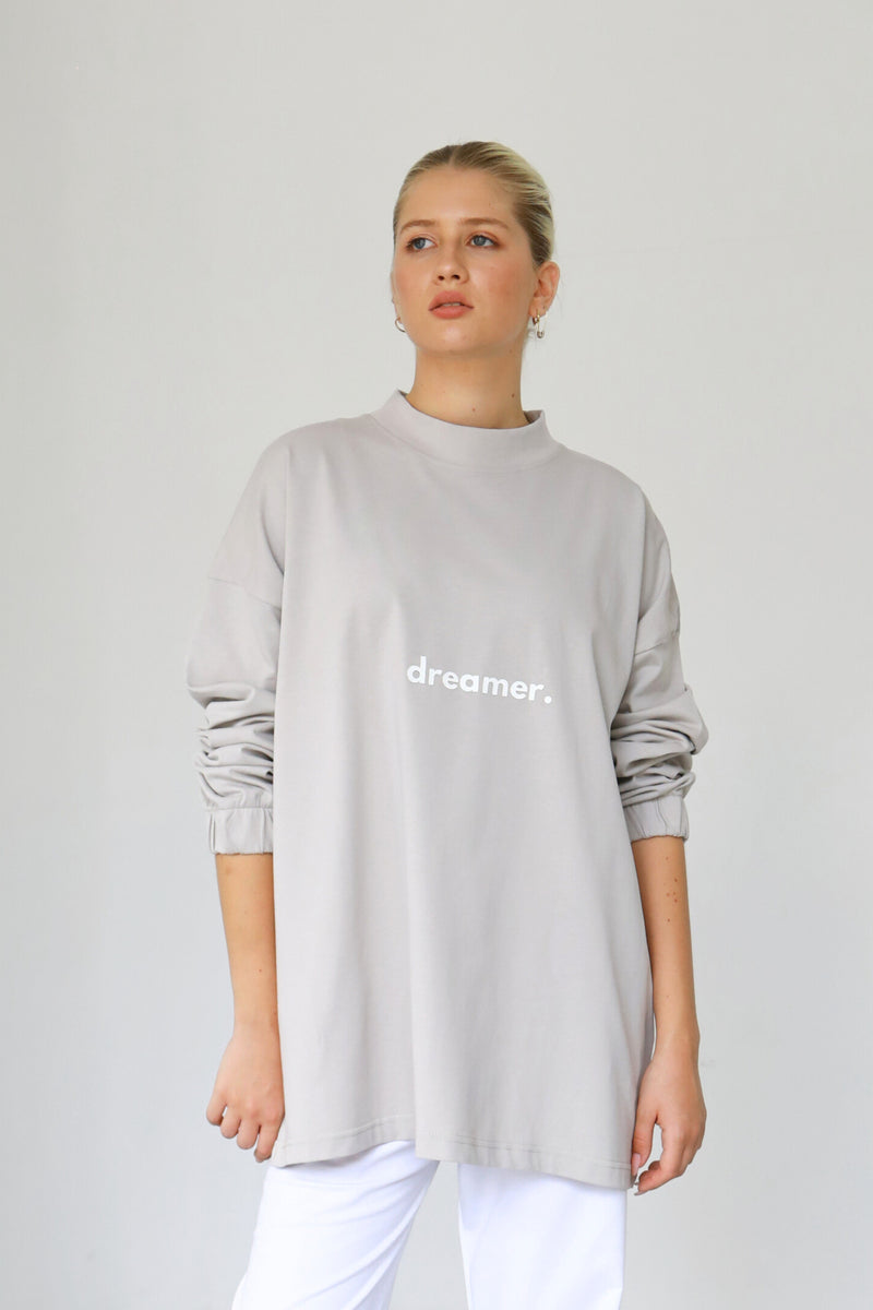 Dreamer Longsleeve T-shirt - Greige & White