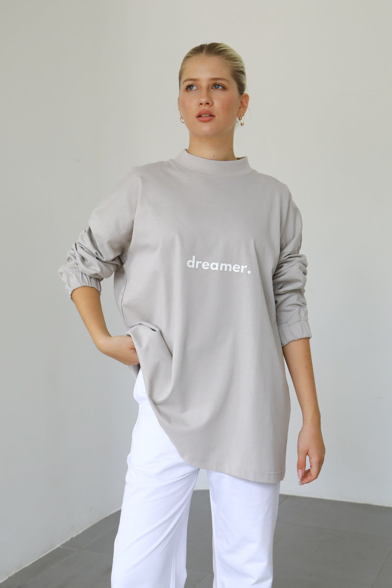 Dreamer Longsleeve T-shirt - Greige & White