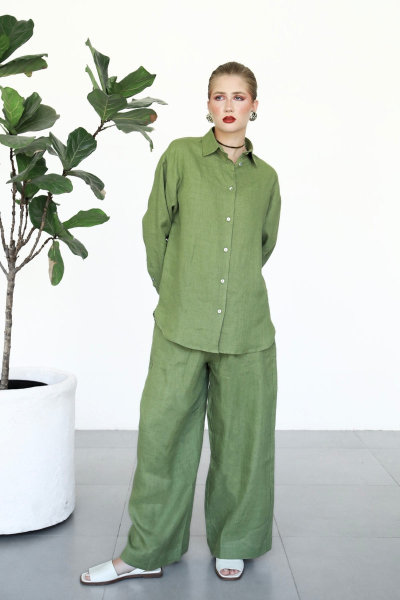 Linen Wide Pants - Matcha