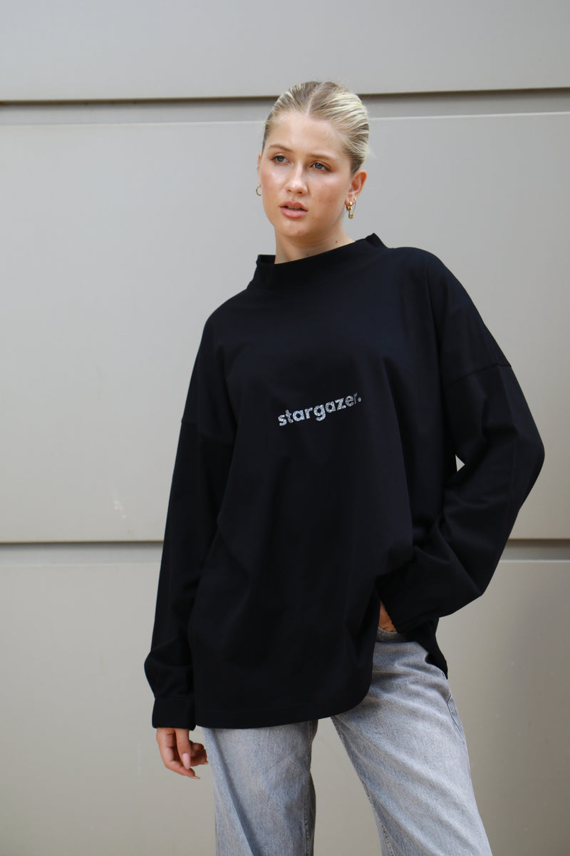 Stargazer Longsleeve T-shirt - Black & Silver Glitter