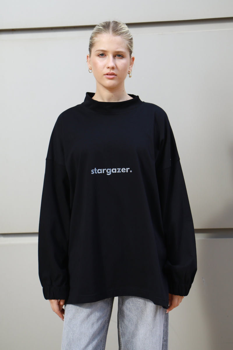 Stargazer Longsleeve T-shirt - Black & Silver Glitter