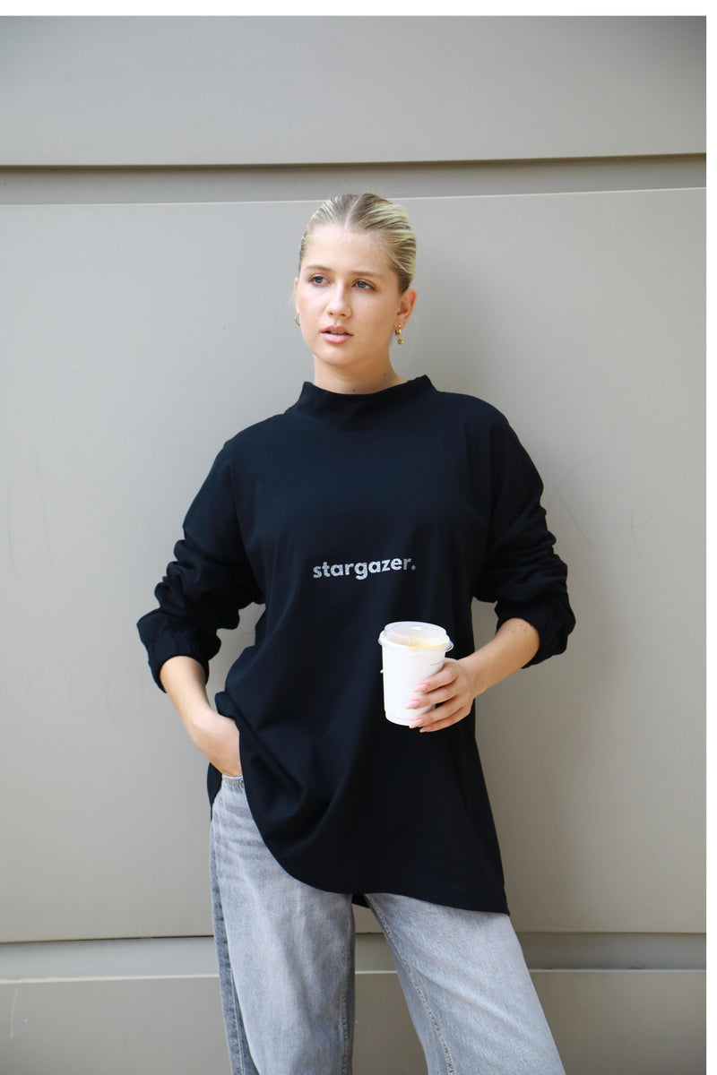 Stargazer Longsleeve T-shirt - Black & Silver Glitter