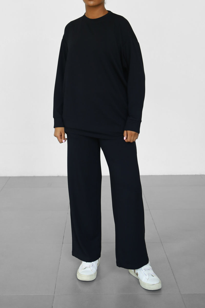 Modalite Straight Crop Sweatpants - Black