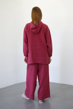 Distressed Linen Hoodie - Berry Fest