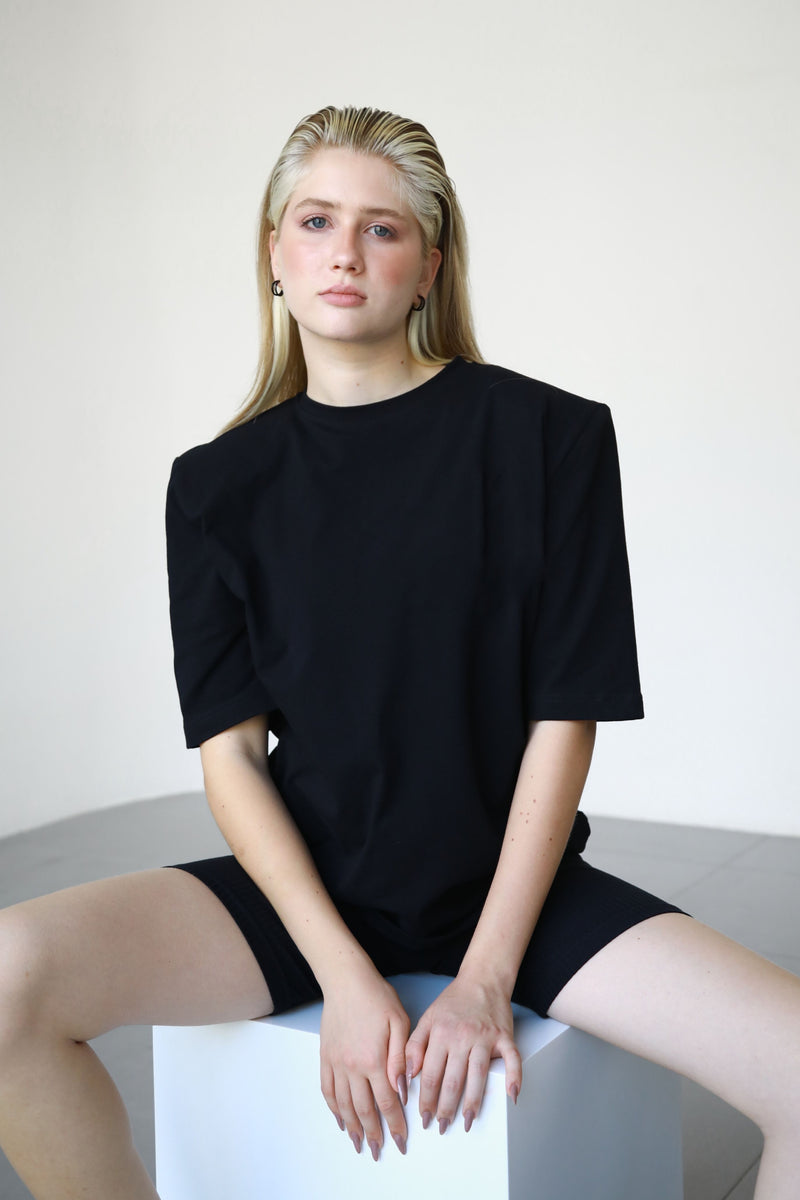 Padded Cotton T-shirt - Black