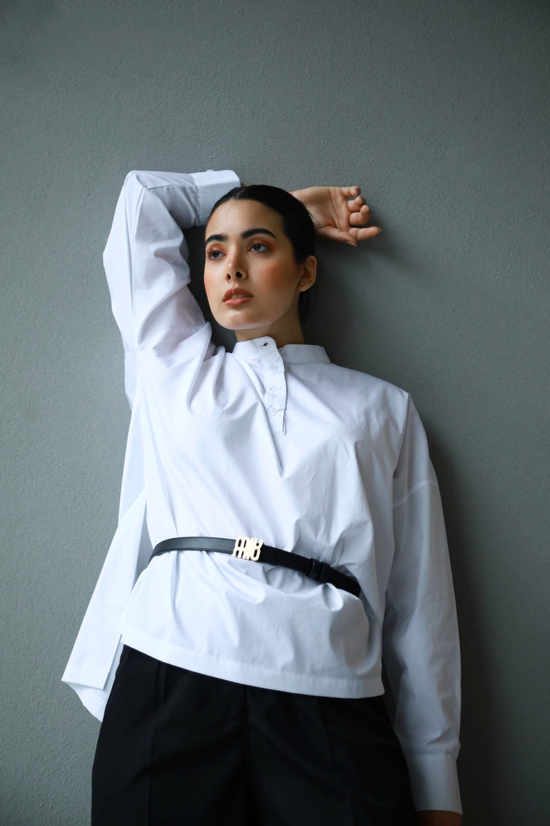 White Hi-Lo Poplin Shirt