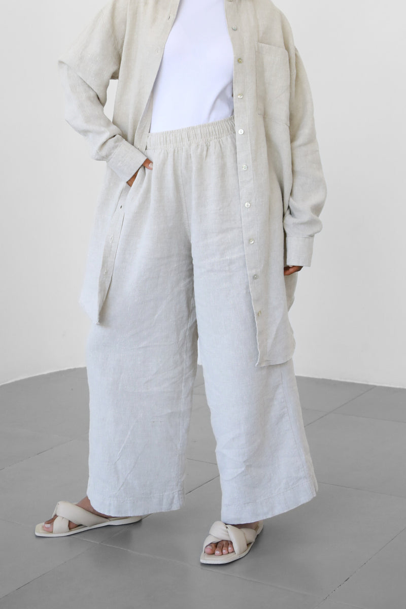 Distressed Linen Wide Pants - Beige Marl