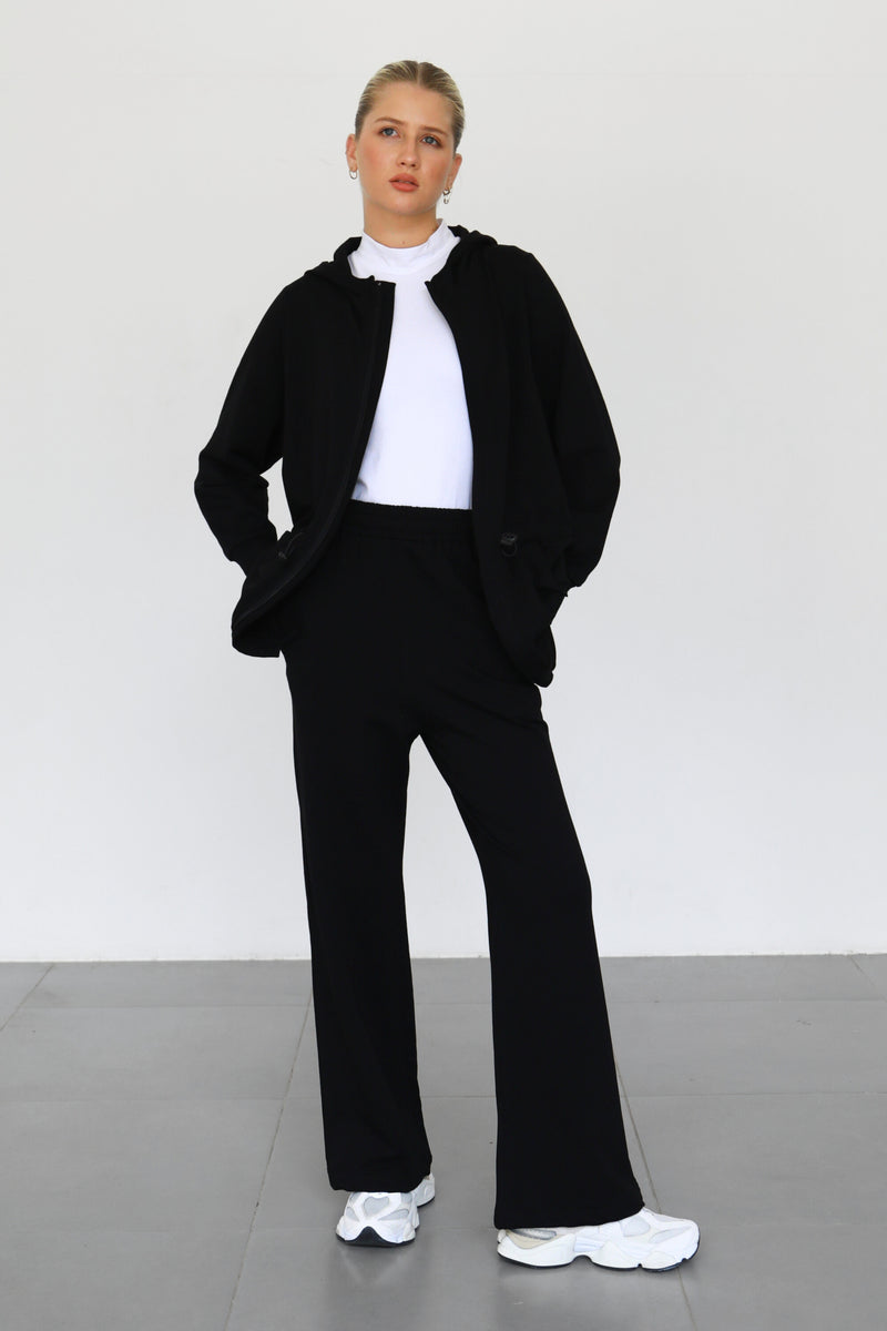 Light Waisted Zip-Up Hoodie - Black