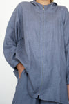 Linen Zip-up Hoodie - Washed Blue