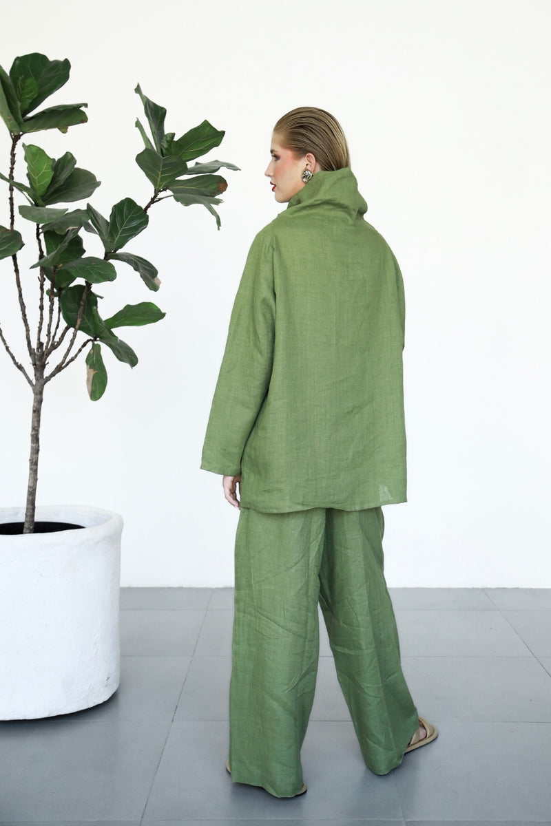 Gaia Linen Blouse - Matcha