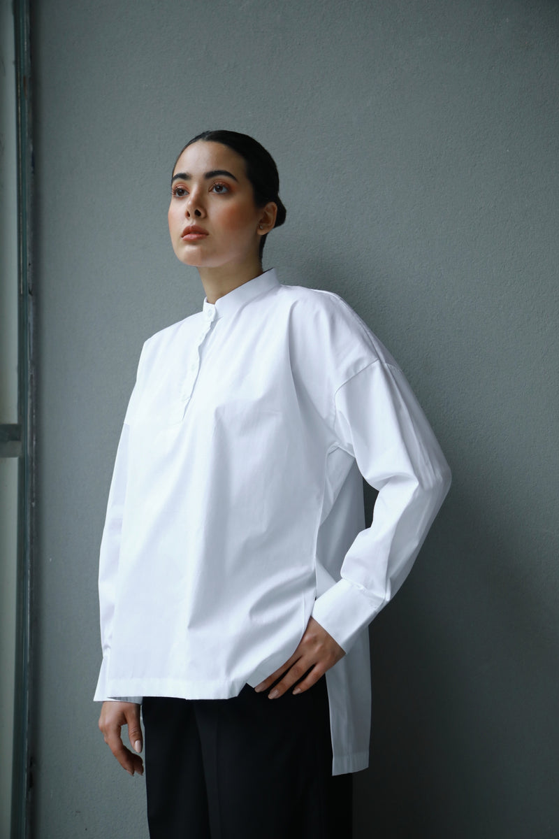 White Hi-Lo Poplin Shirt