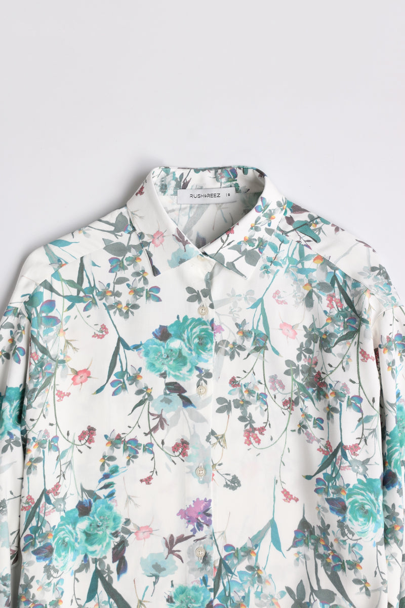 Relaxed Floral Shirt - Aqua