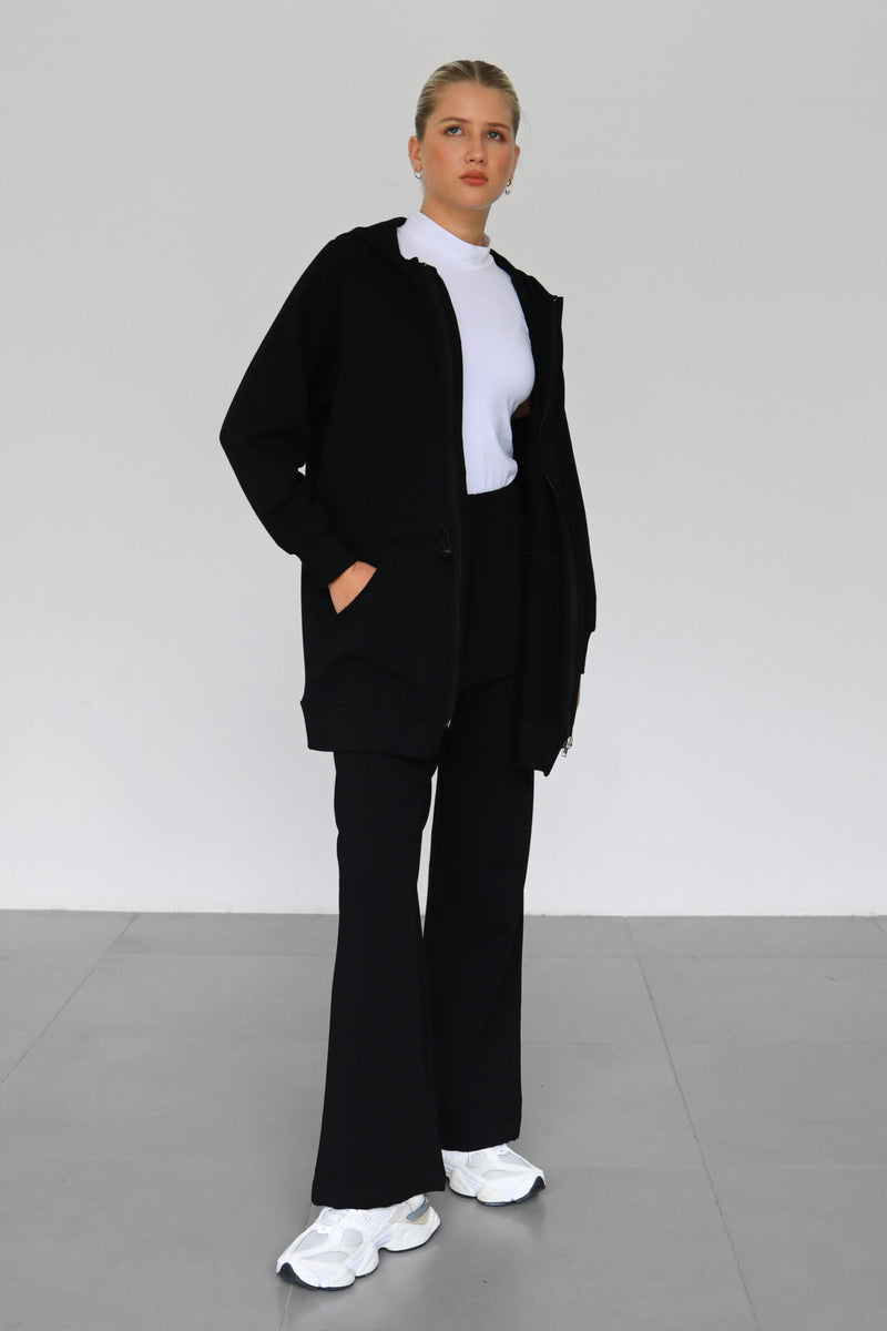 Light Waisted Zip-Up Hoodie - Black