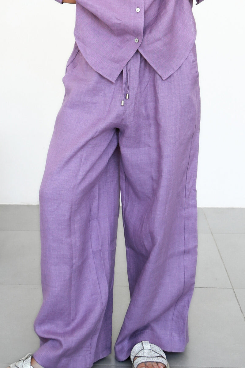 Linen Wide Pants - Iris