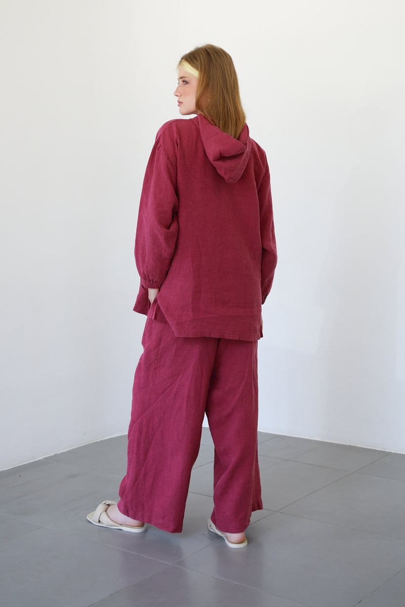 Distressed Linen Wide Pants - Berry Fest