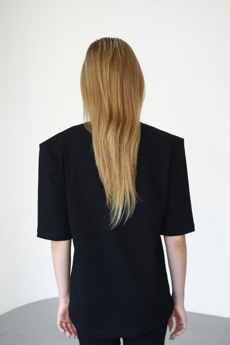 Padded Cotton T-shirt - Black