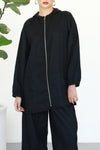 Linen Zip-up Hoodie - Black
