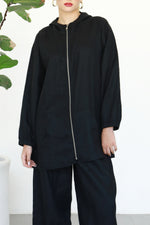 Linen Zip-up Hoodie - Black