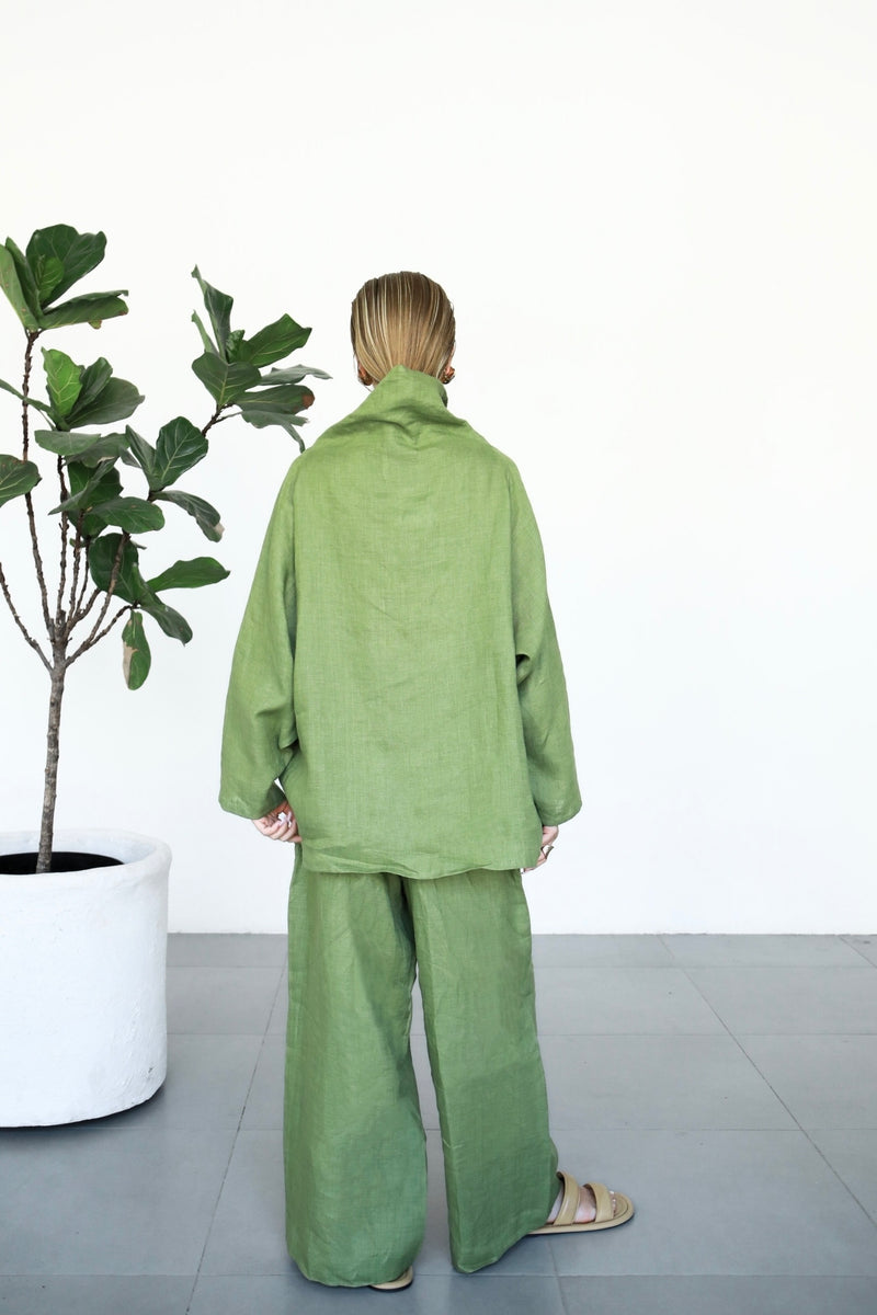 Gaia Linen Blouse - Matcha