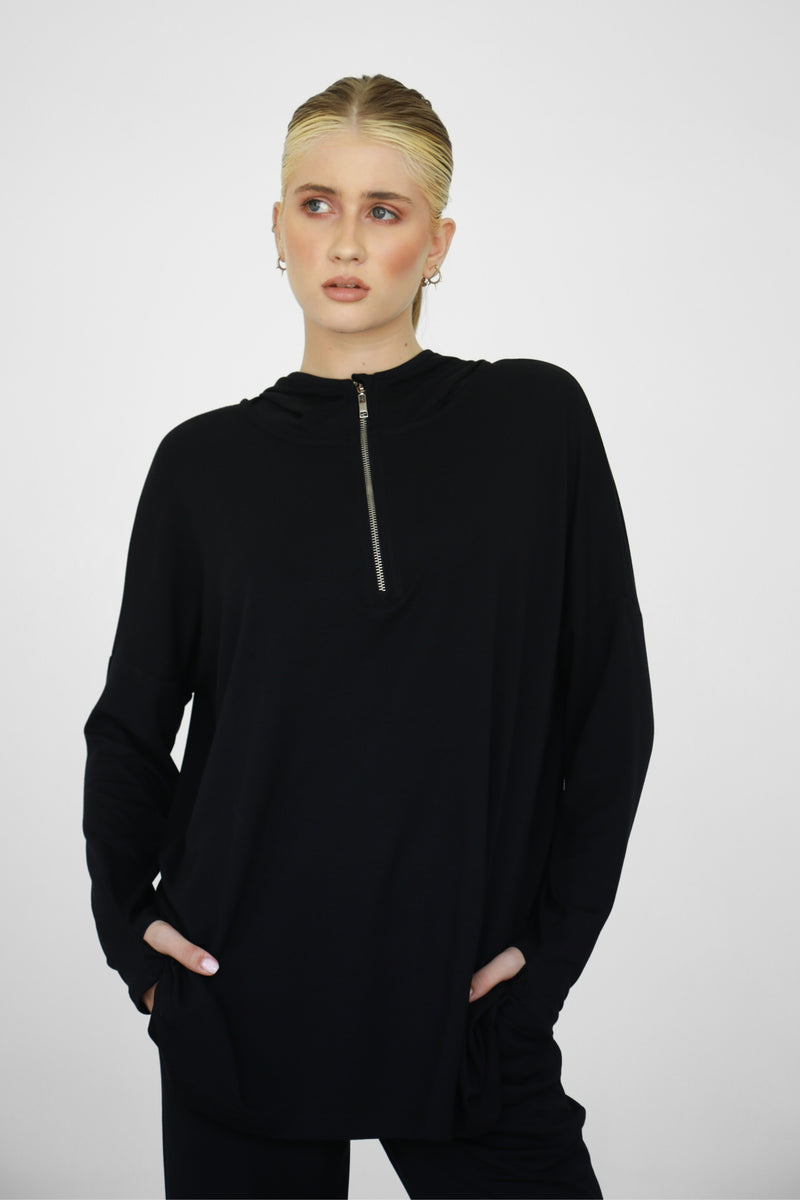 Modalite Half Zip Hoodie - Black