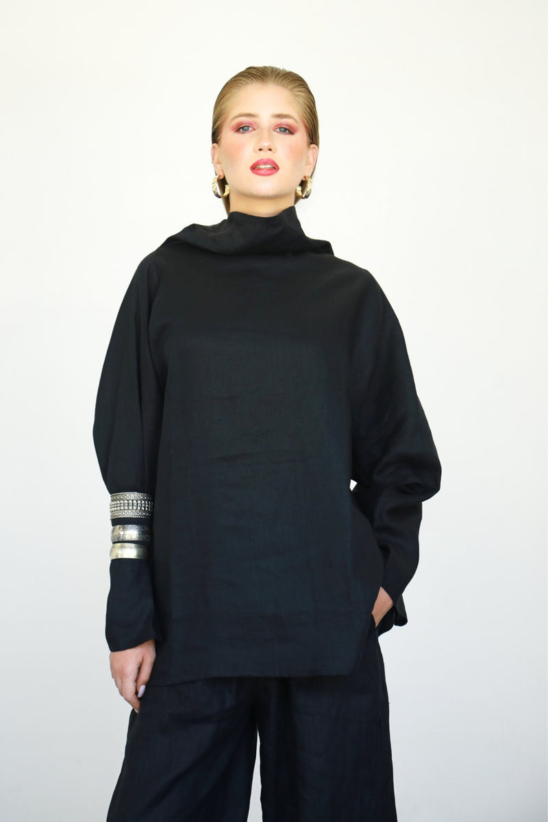 Gaia Linen Blouse - Black